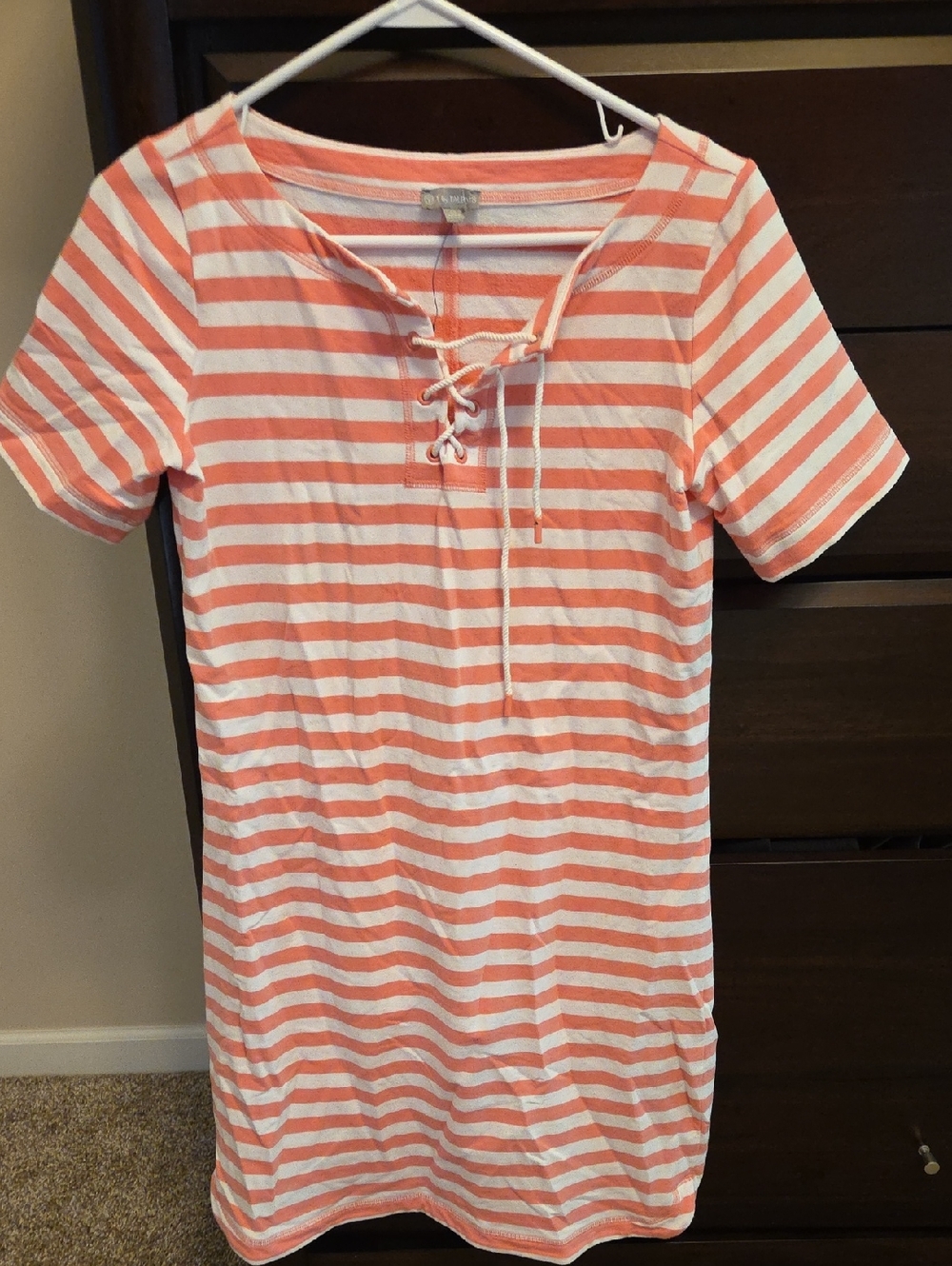 Talbots Pink and White Striped Lace-Up Swim Cover-Up